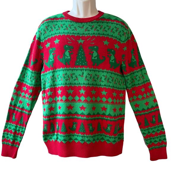 Alex Stevens 8 Bit Digital Dinosaur Ugly Christmas Sweater Size Medium - Picture 1 of 5